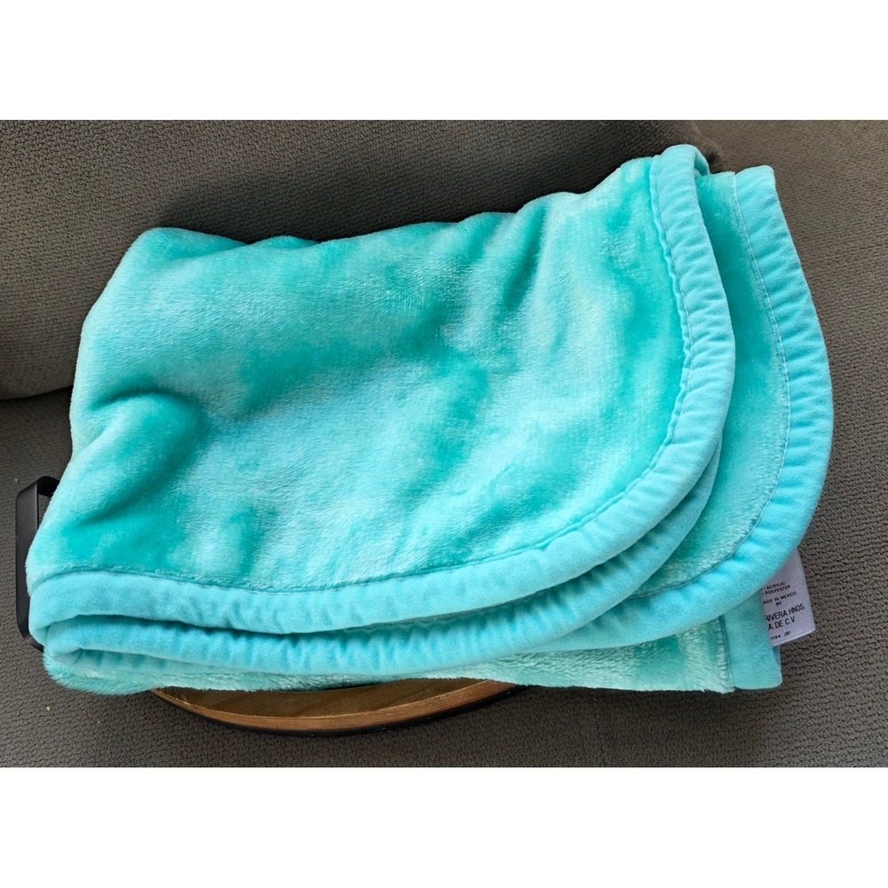 VTG Nova Textil Rivera Hnos Cobertor Baby Blanket Turquoise Aqua Plush Fleece